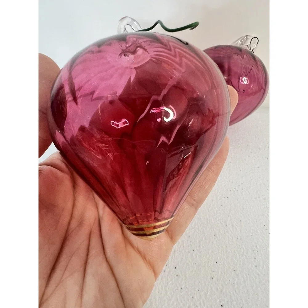 Red Blown Glass Christmas Teardrop And Ball Ornament Set‎ Of 3